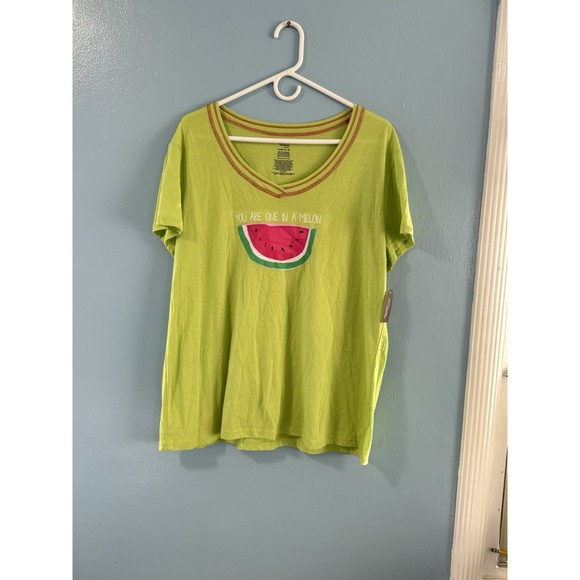 Secret Treasures Sleepwear women's size XL top green v-neck SS "Melon" logo - Picture 1 of 5